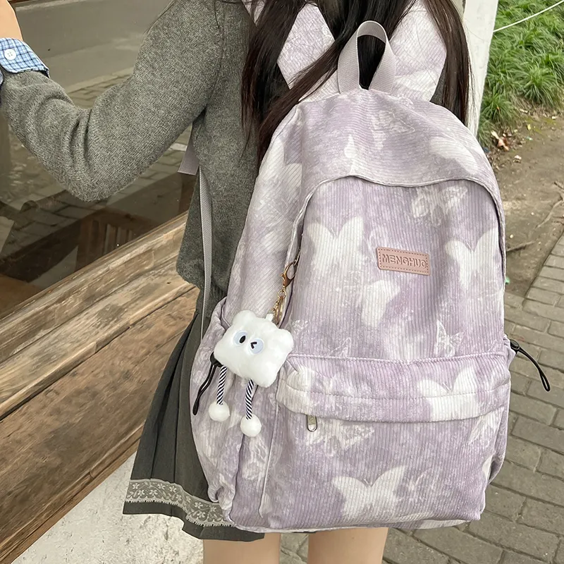 KAMLUI Corduroy Backpack Regular Unisex Gray/Red/Purple/Khaki/Blue-15