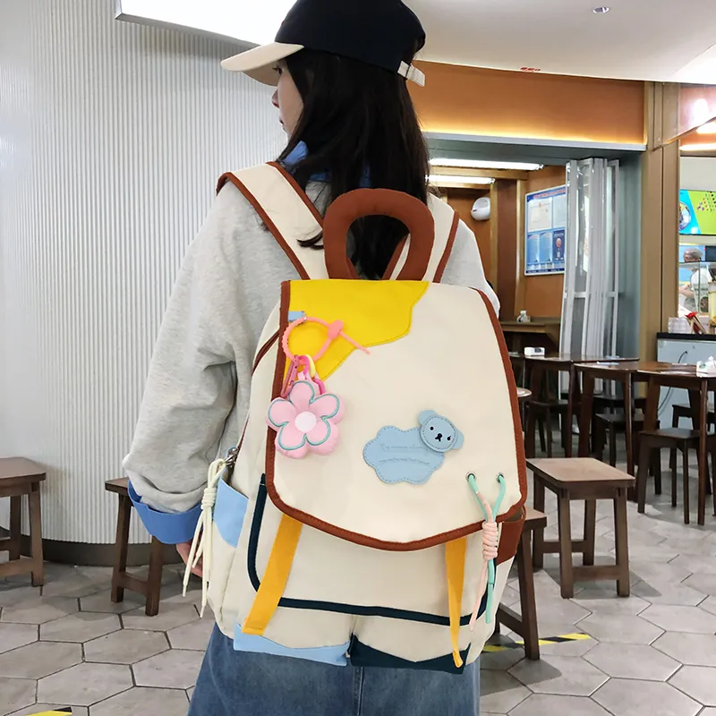 KAMLUI Nylon Backpack Unisex White Pink & Color/White Yellow & Color/Blue Yellow & Color/Black Yellow Multicolor-10