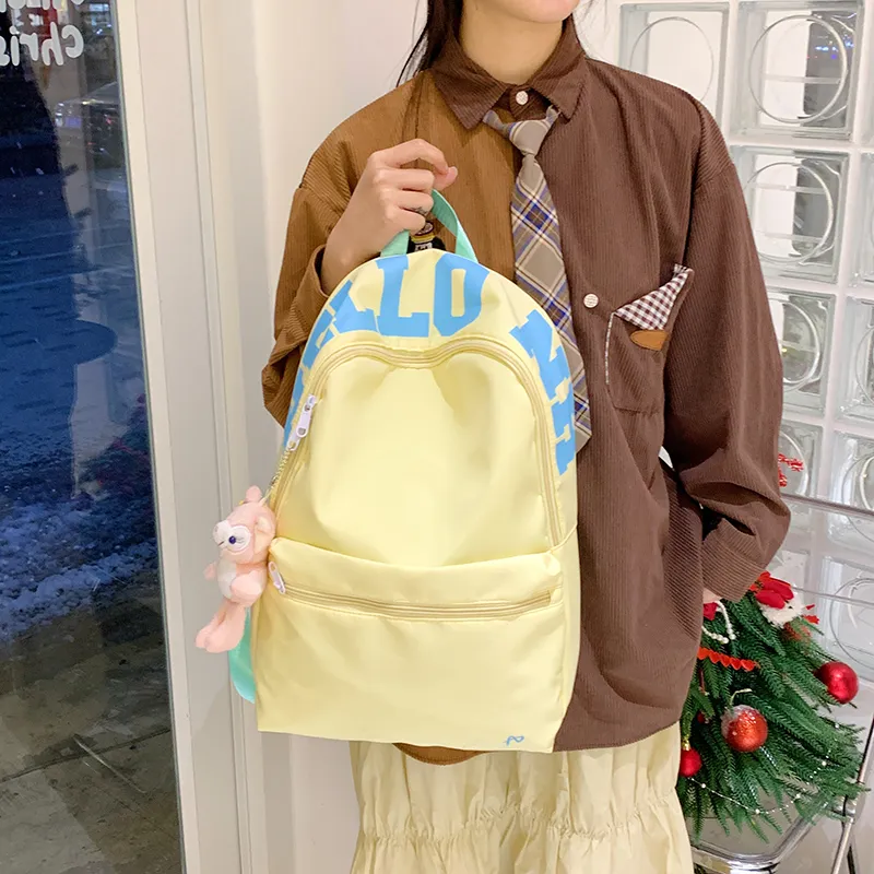 KAMLUI Nylon Fabric Backpack Unisex White/Yellow-12