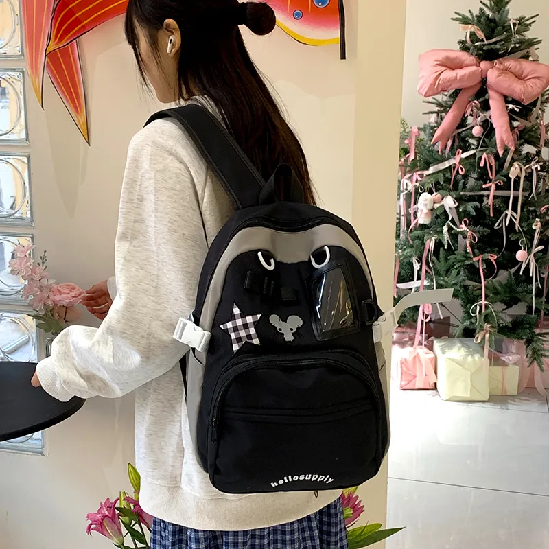 KAMLUI Nylon Fabric Backpacks Backpack Regular Unisex Black-3
