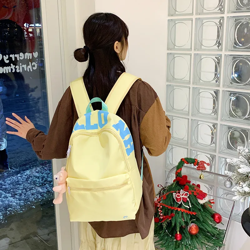 KAMLUI Nylon Fabric Backpack Unisex White/Yellow-14