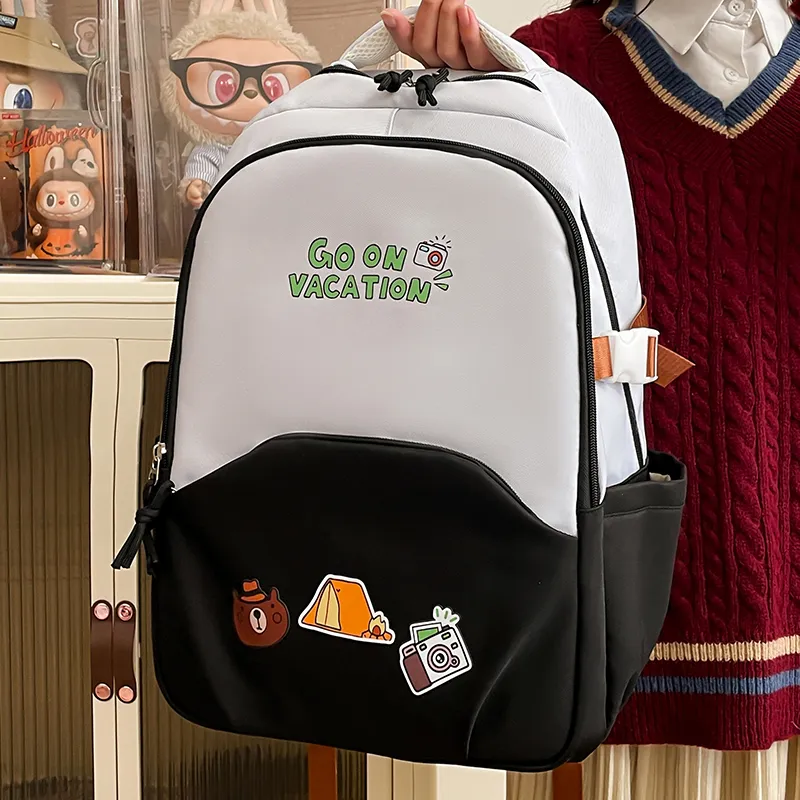 KAMLUI Nylon Backpack Unisex Black/Pink/Chocolate/Light Green-1