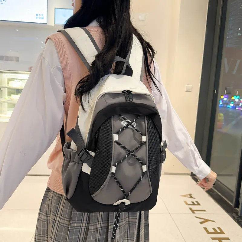 KAMLUI Nylon Backpack Backpack Student Backpack Regular Unisex White/Purple/Black-16