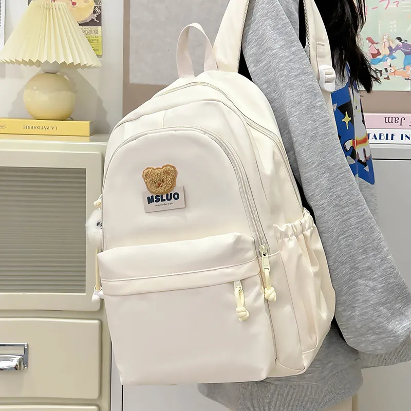 KAMLUI Nylon Backpack Unisex Mint Green/White/Black/Yellow/Pink-12