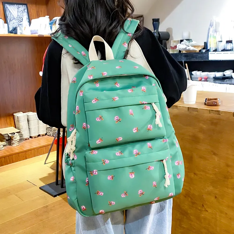 KAMLUI Nylon Backpack Regular Unisex White Floral/White Green Floral/Black Floral/Black White Floral/Yellow/Green-27
