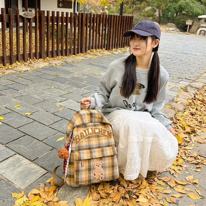 KAMLUI Woolen Backpacks Backpack Unisex Blue Orange/Beige Coffee Plaid/Red Blue Plaid/Coffee Blue Plaid/Khaki Plaid-26