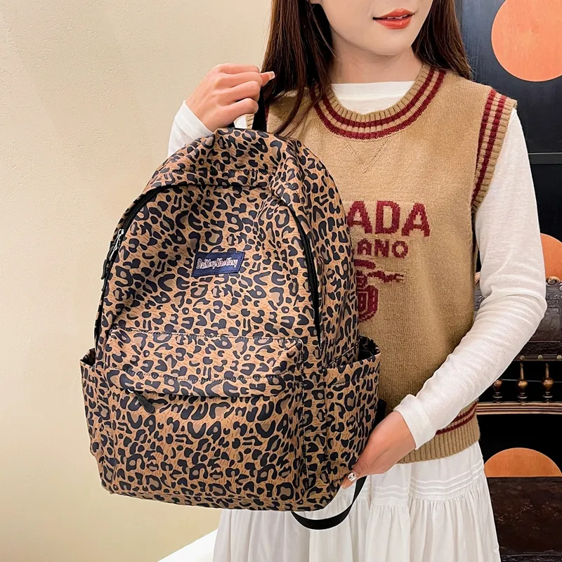 KAMLUI Canvas Bag Backpack Regular Unisex Pink Leopard Print/White Leopard Print/Brown Leopard Print/Blue Leopard Print-13