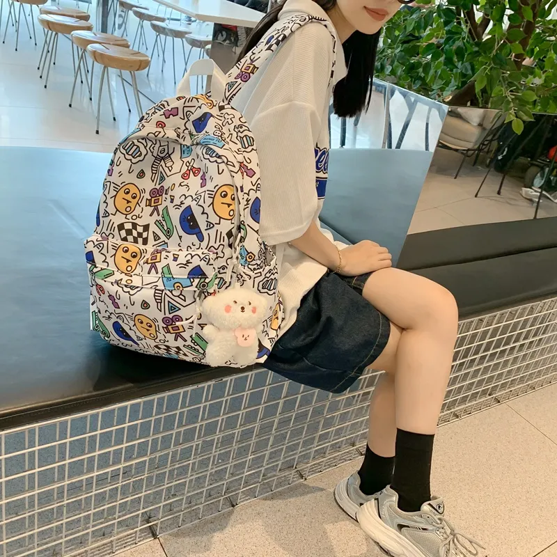 KAMLUI Nylon Double Shoulder Backpack Students Backpack Regular Unisex Multicolor/Black White-3