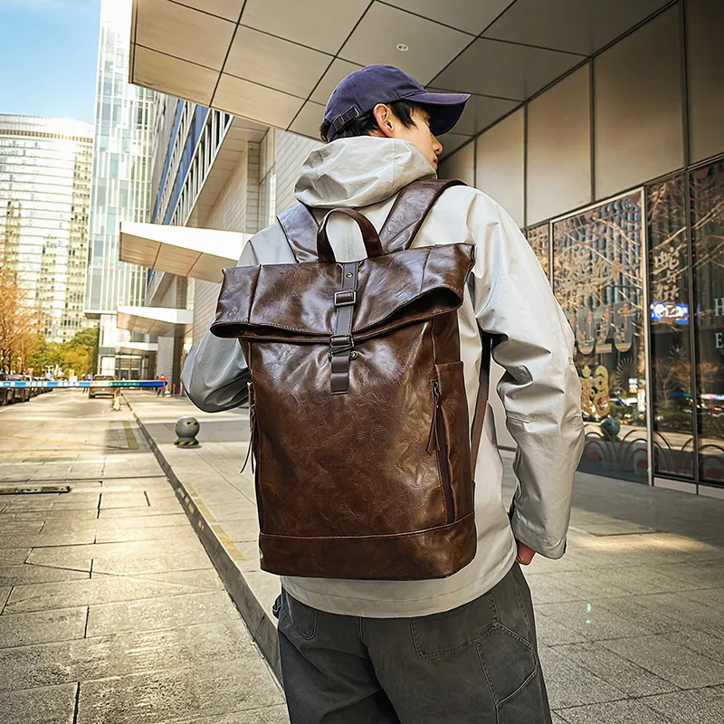 KAMLUI PU Backpack Regular Unisex Coffee/Brown/Black-3