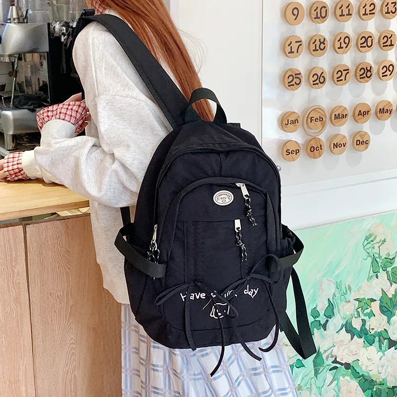 KAMLUI Nylon Fabric Backpack Regular Women's Black/Khaki/Blue-4