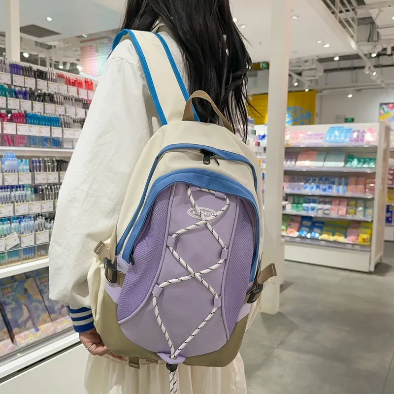 KAMLUI Nylon Backpack Backpack Student Backpack Regular Unisex White/Purple/Black-2