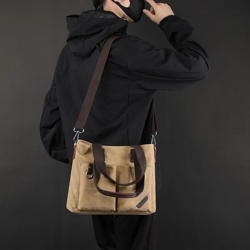 KAMLUI Canvas Canvas Bag Tote Bag Crossbody Bag Shoulder Bag Regular Unisex Black/Khaki/Coffee/-5