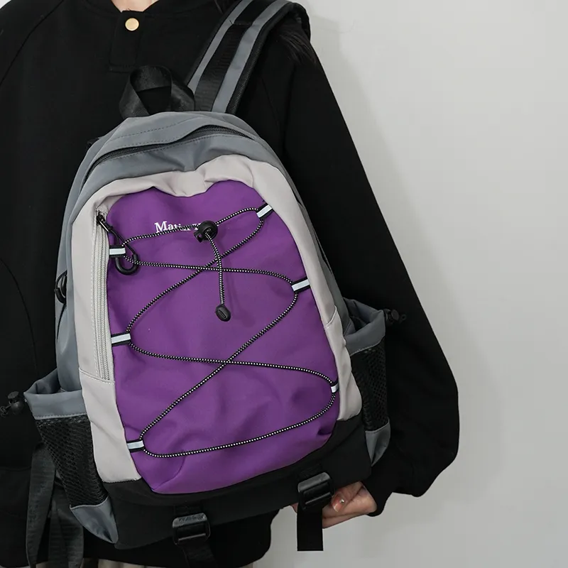 KAMLUI Nylon Fabric Carry Backpack Unisex Black/Purple/Blue-9