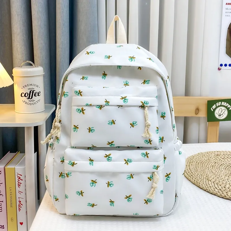 KAMLUI Nylon Backpack Regular Unisex White Floral/White Green Floral/Black Floral/Black White Floral/Yellow/Green-9