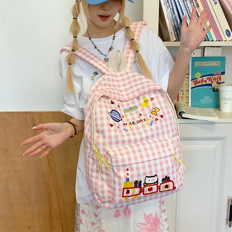 KAMLUI Nylon Fabric Backpack Unisex Pink-5
