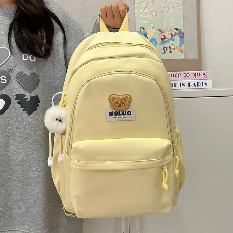 KAMLUI Nylon Backpack Unisex Mint Green/White/Black/Yellow/Pink-23