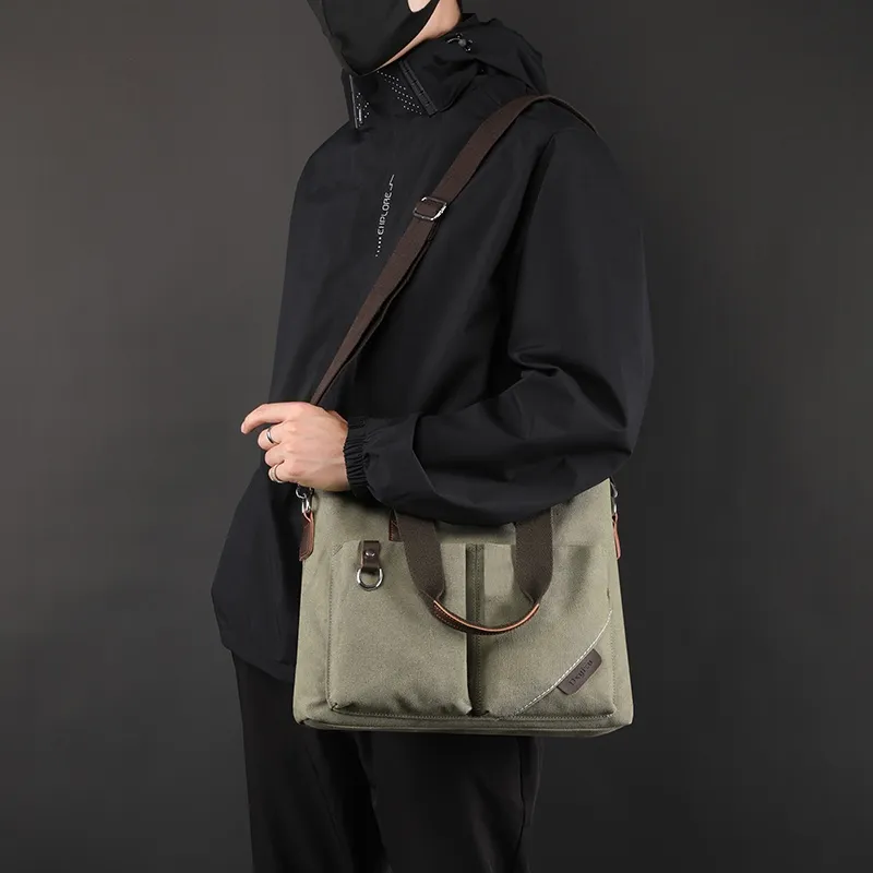 KAMLUI Canvas Canvas Bag Tote Bag Crossbody Bag Shoulder Bag Regular Unisex Black/Khaki/Coffee/-10