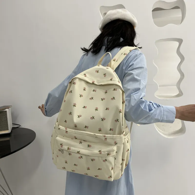 KAMLUI Canvas Backpack Regular Women's Ivory/Pink/Light Blue-4