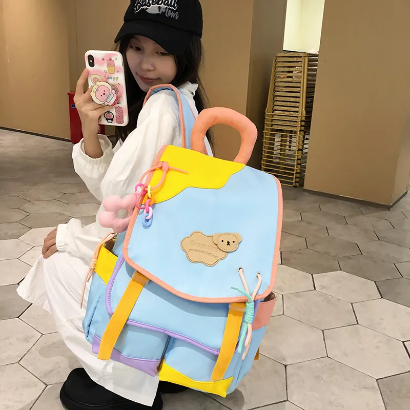 KAMLUI Nylon Backpack Unisex White Pink & Color/White Yellow & Color/Blue Yellow & Color/Black Yellow Multicolor-15