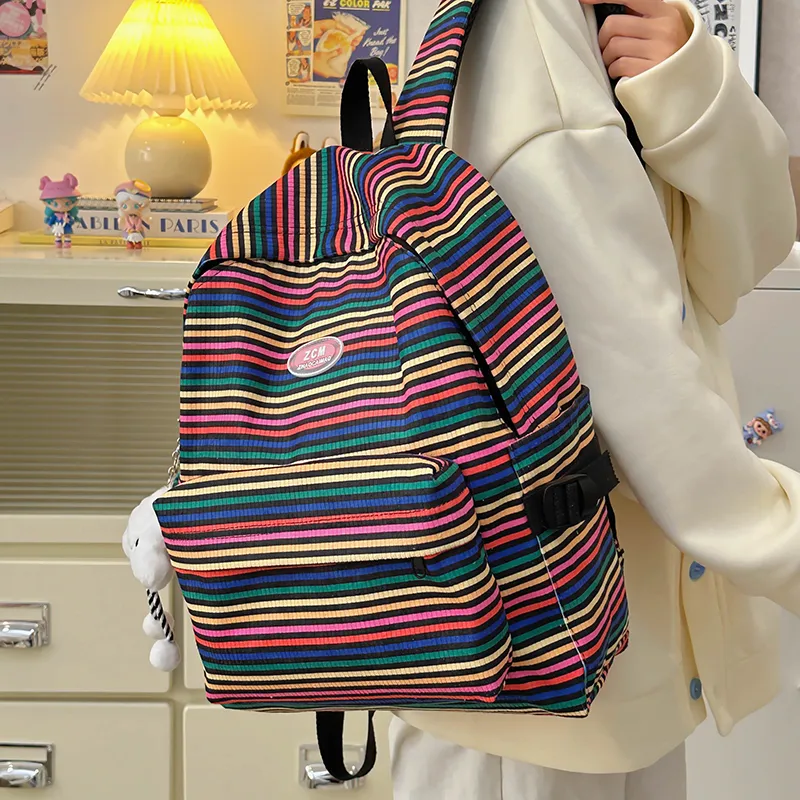 KAMLUI Nylon Backpack Regular Unisex Pink White/Fuchsia/Red Brown/Turquoise-26