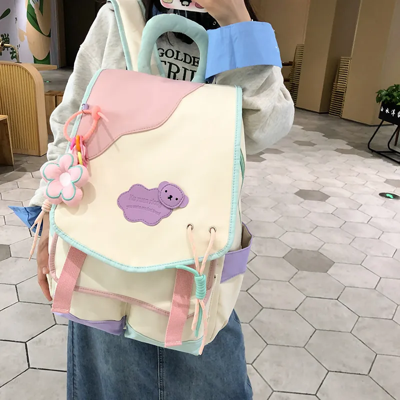 KAMLUI Nylon Backpack Unisex White Pink & Color/White Yellow & Color/Blue Yellow & Color/Black Yellow Multicolor-4