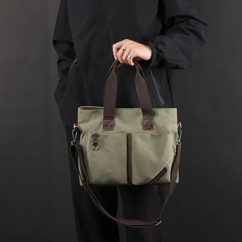 KAMLUI Canvas Canvas Bag Tote Bag Crossbody Bag Shoulder Bag Regular Unisex Black/Khaki/Coffee/-9