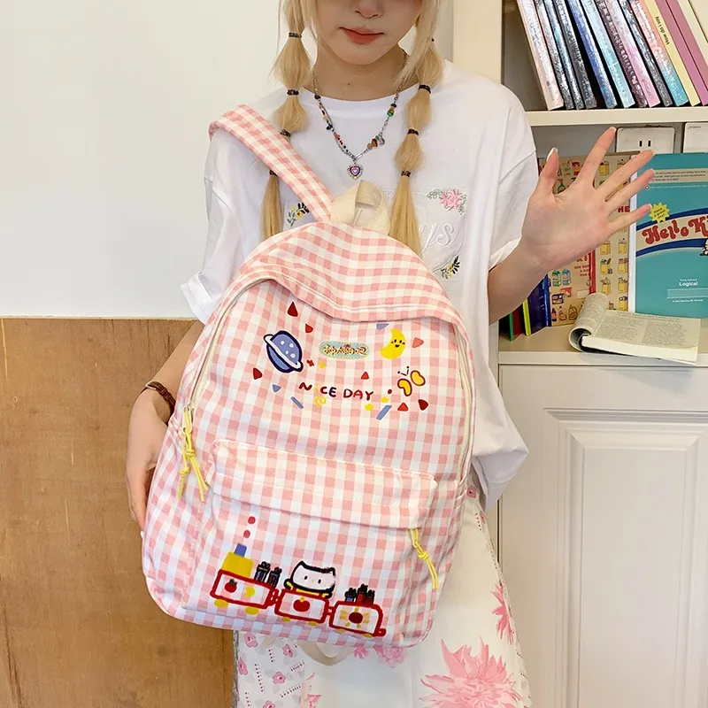 KAMLUI Nylon Fabric Backpack Unisex Pink-2