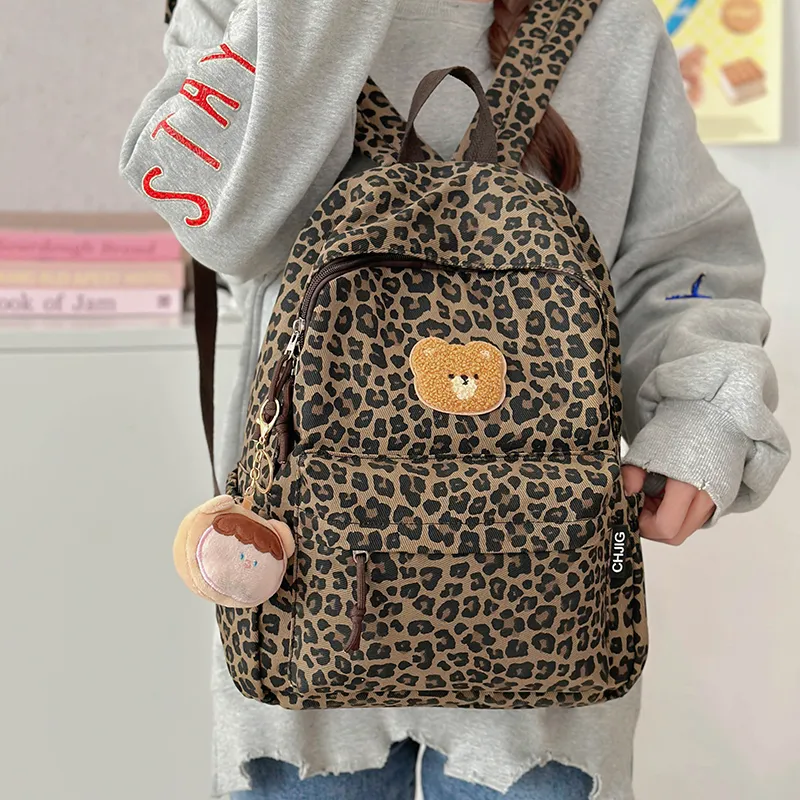 KAMLUI Nylon Backpack Regular Unisex Coffee Leopard Print/White Leopard Print-2