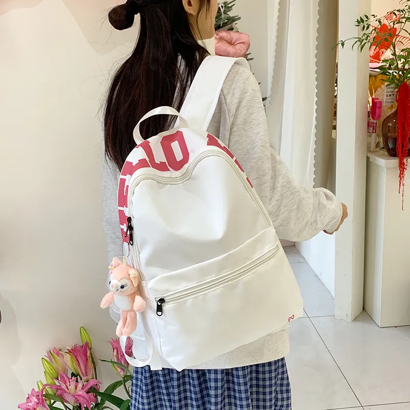 KAMLUI Nylon Fabric Backpack Unisex White/Yellow-6