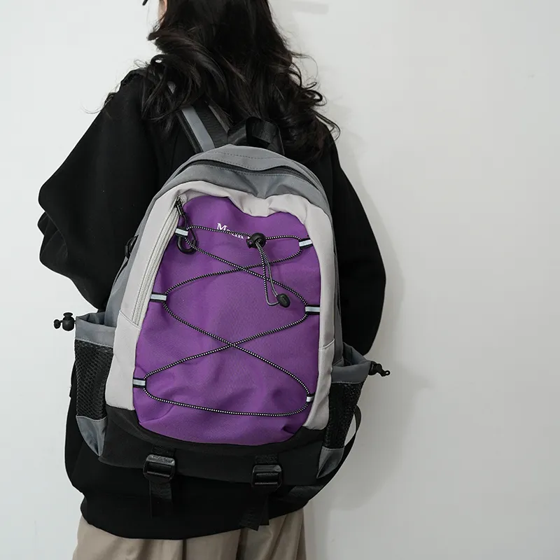 KAMLUI Nylon Fabric Carry Backpack Unisex Black/Purple/Blue-6