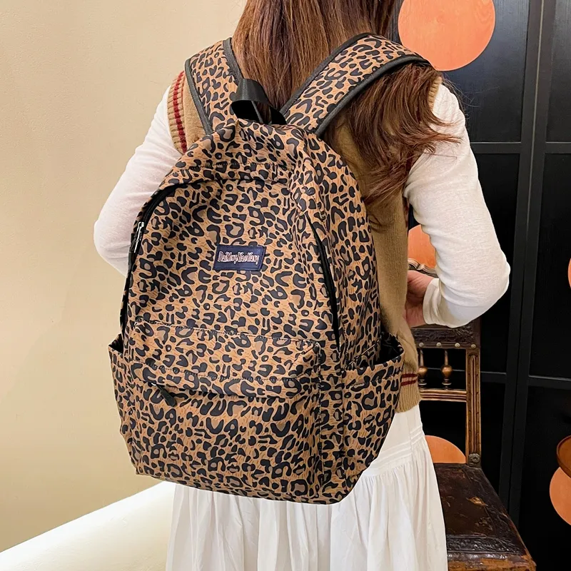 KAMLUI Canvas Bag Backpack Regular Unisex Pink Leopard Print/White Leopard Print/Brown Leopard Print/Blue Leopard Print-16
