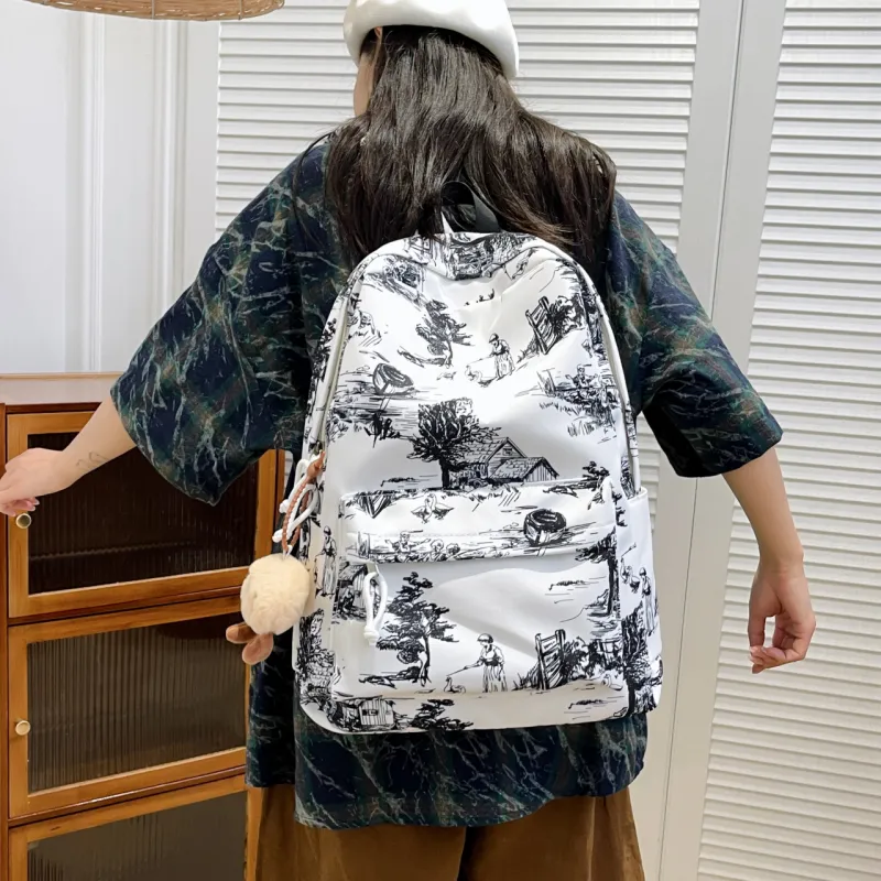 KAMLUI Nylon Backpack Regular Unisex White/Black/Blue-2