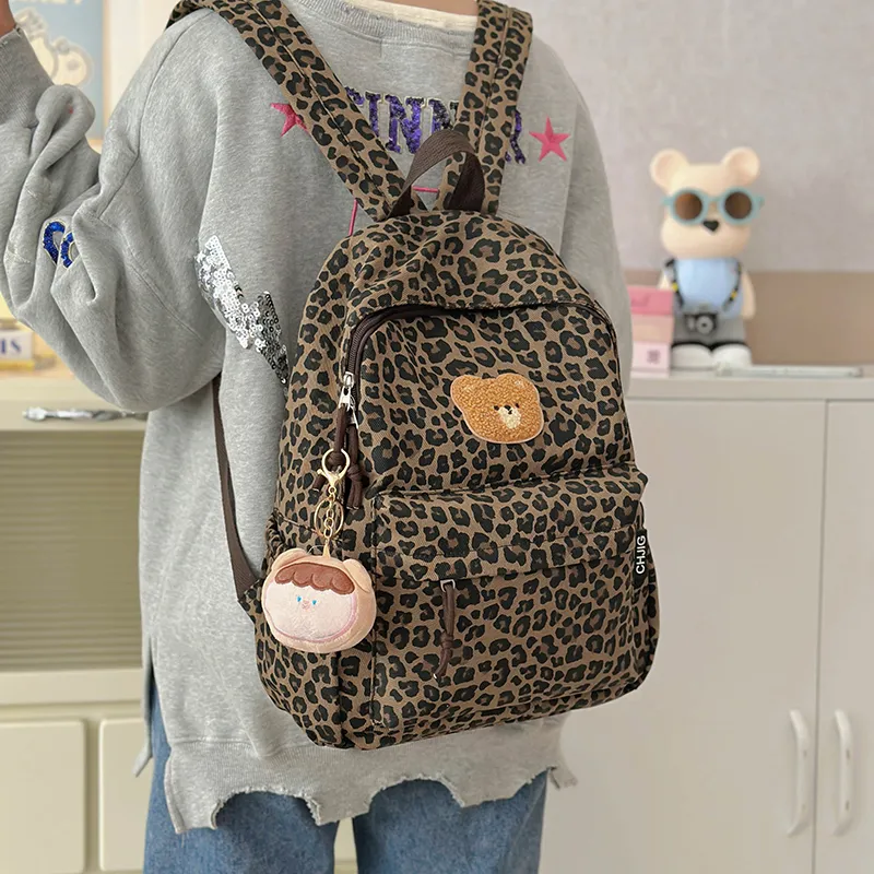 KAMLUI Nylon Backpack Regular Unisex Coffee Leopard Print/White Leopard Print-1