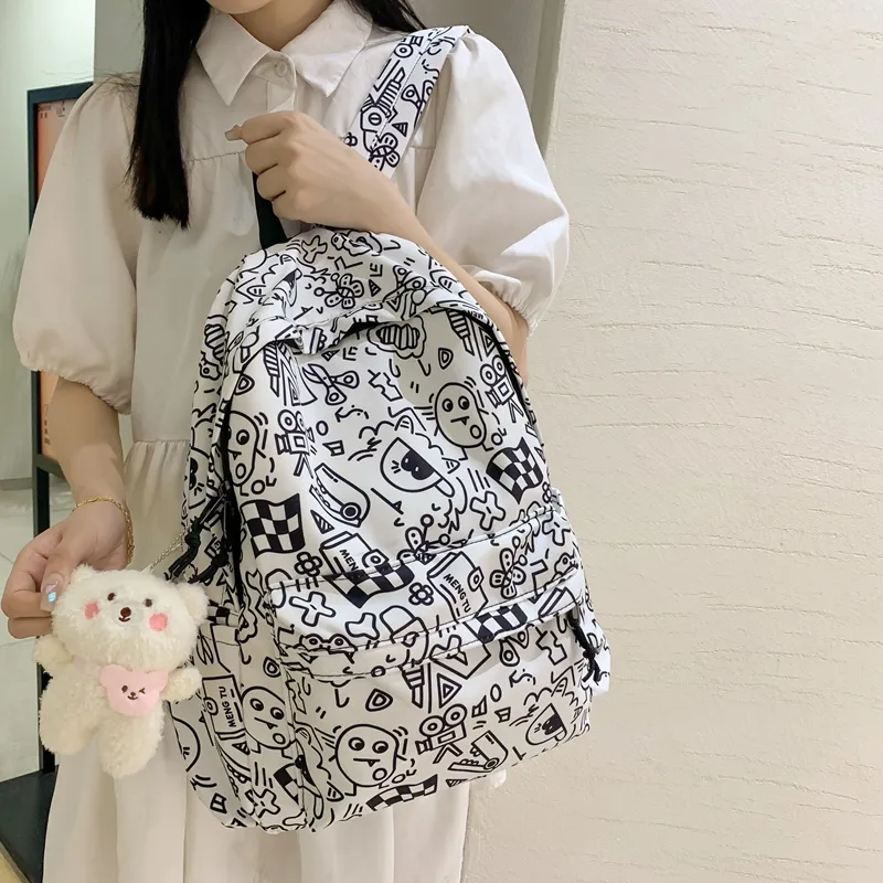 KAMLUI Nylon Double Shoulder Backpack Students Backpack Regular Unisex Multicolor/Black White-15