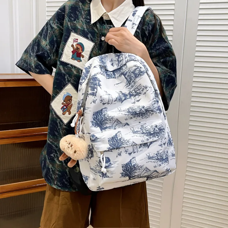 KAMLUI Nylon Backpack Regular Unisex White/Black/Blue-20