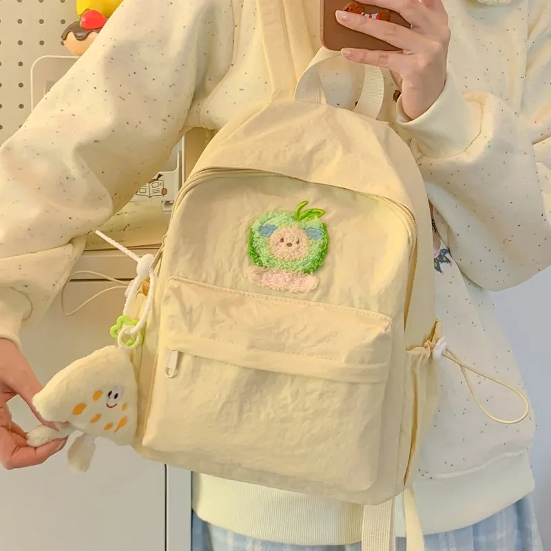KAMLUI Nylon Backpack Unisex Beige Yellow/Black/Green/Blue/Pink-4