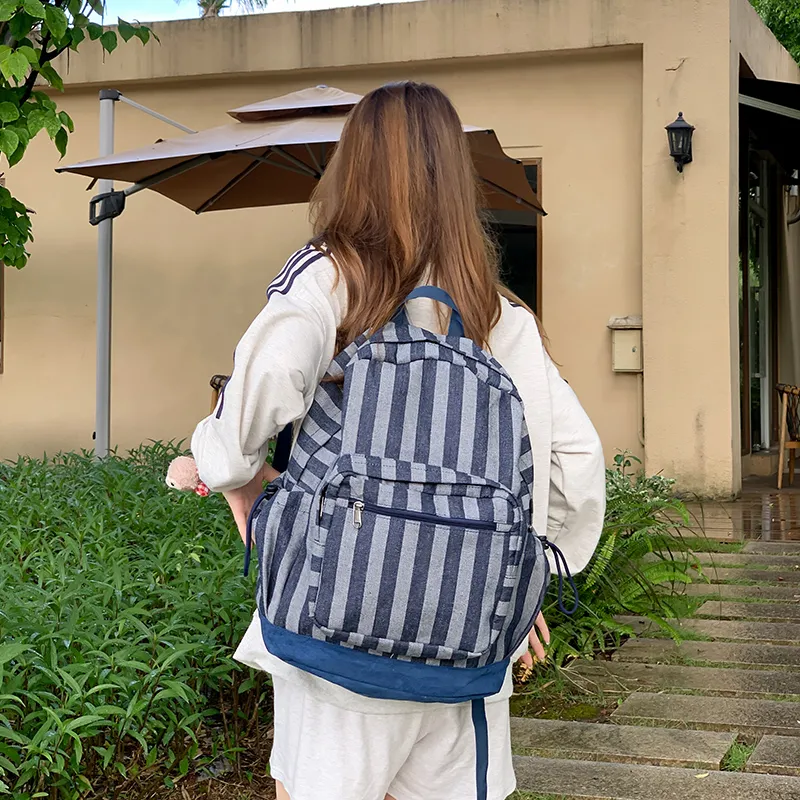KAMLUI Polyester Backpack Unisex Star Red/Star Blue/Stripes Gray-19