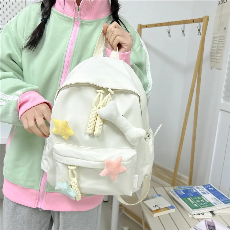 KAMLUI Nylon Backpack Regular Unisex White/Pink/Green/Black/Yellow-6