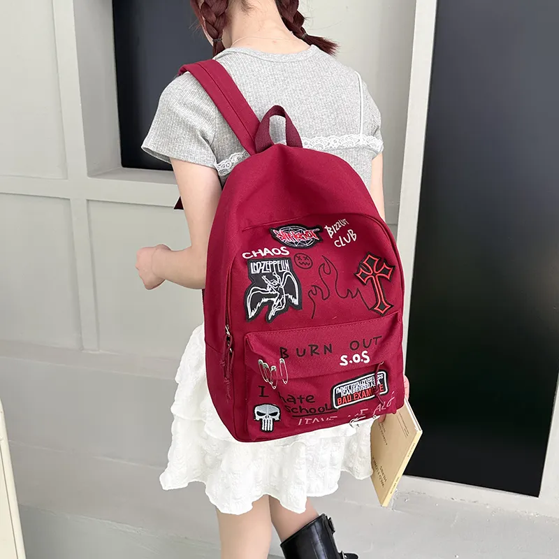 KAMLUI Canvas Canvas Bag Backpack Regular Unisex Black/Burgundy-11
