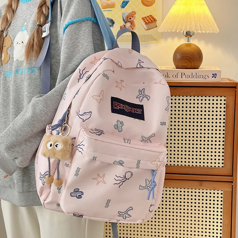 KAMLUI Nylon Backpacks Backpack Regular Unisex White/Black/Blue/Pink-25