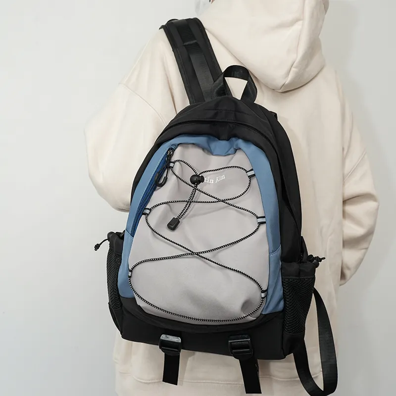 KAMLUI Nylon Fabric Carry Backpack Unisex Black/Purple/Blue-25