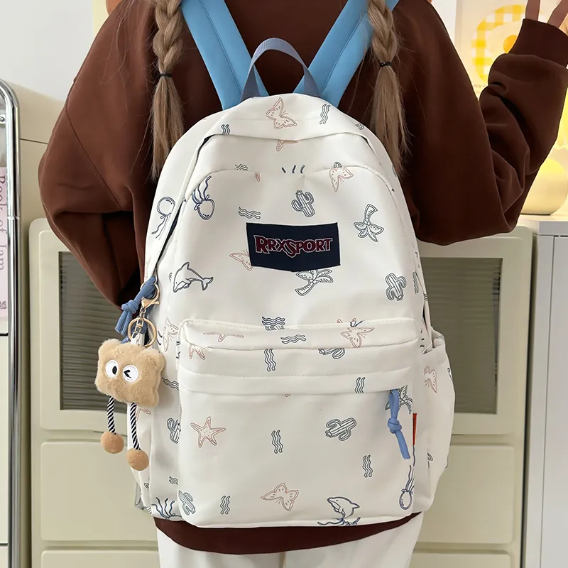 KAMLUI Nylon Backpacks Backpack Regular Unisex White/Black/Blue/Pink-4