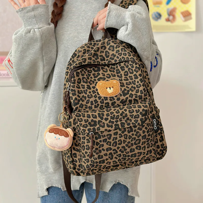 KAMLUI Nylon Backpack Regular Unisex Coffee Leopard Print/White Leopard Print-4