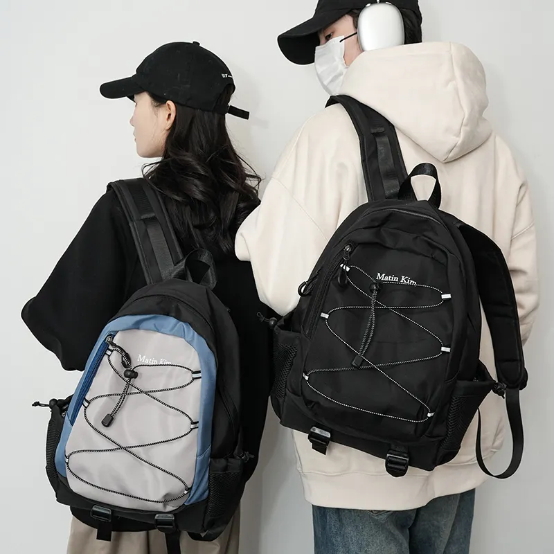 KAMLUI Nylon Fabric Carry Backpack Unisex Black/Purple/Blue-18