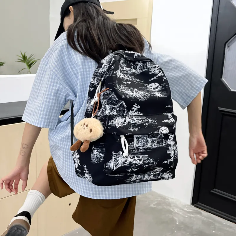 KAMLUI Nylon Backpack Regular Unisex White/Black/Blue-12