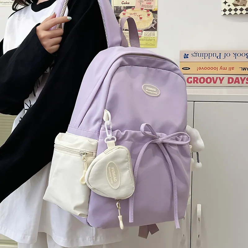 KAMLUI Nylon Fabric Backpacks Backpack Regular Unisex Pink Purple-12