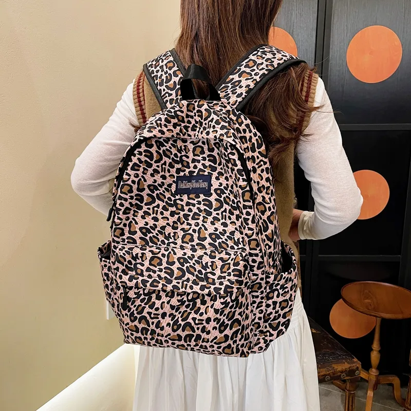 KAMLUI Canvas Bag Backpack Regular Unisex Pink Leopard Print/White Leopard Print/Brown Leopard Print/Blue Leopard Print-1