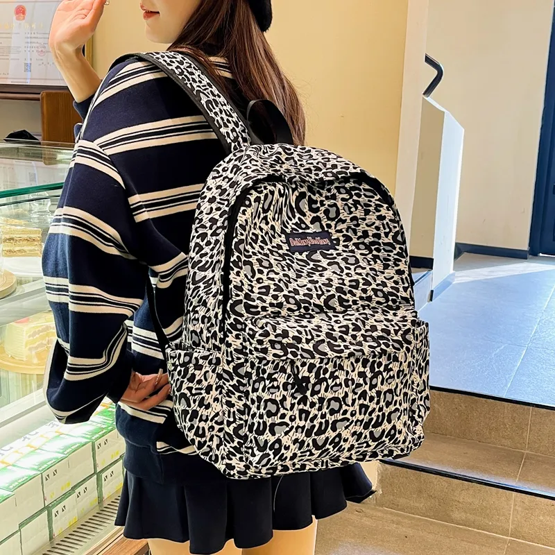 KAMLUI Canvas Bag Backpack Regular Unisex Pink Leopard Print/White Leopard Print/Brown Leopard Print/Blue Leopard Print-7