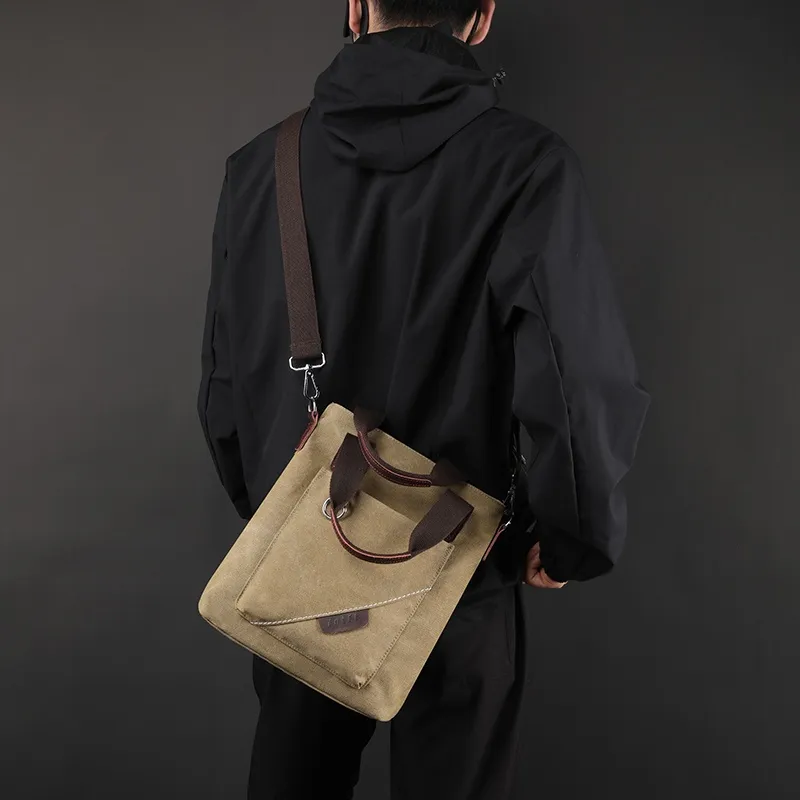 KAMLUI Canvas Canvas Bag Tote Bag Crossbody Bag Shoulder Bag Regular Unisex Black/Khaki/Coffee/-15