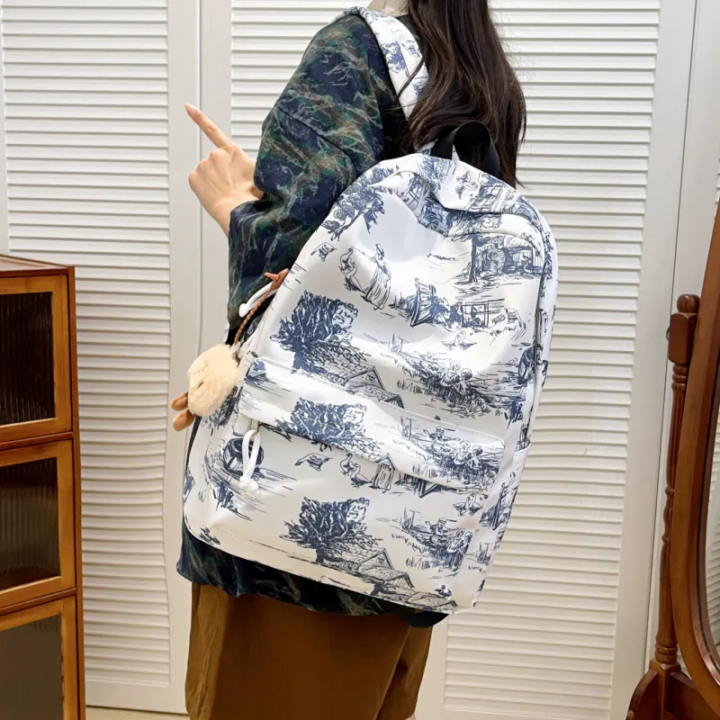 KAMLUI Nylon Backpack Regular Unisex White/Black/Blue-19